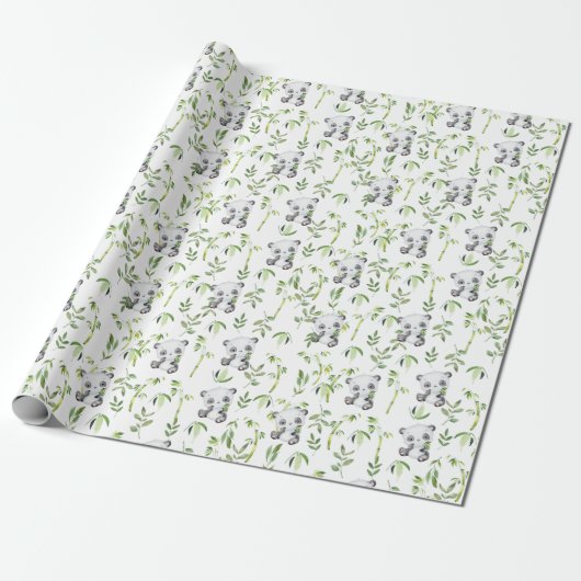 Schattigee Panda Beer Cub Bamboe Groen Decoupage Cadeaupapier (Uitgerold)