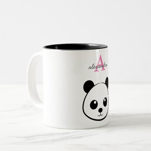 Schattigee Panda Beer Custom Monogram Twee-Tone Tweekleurige Koffiemok (Voorkant links)