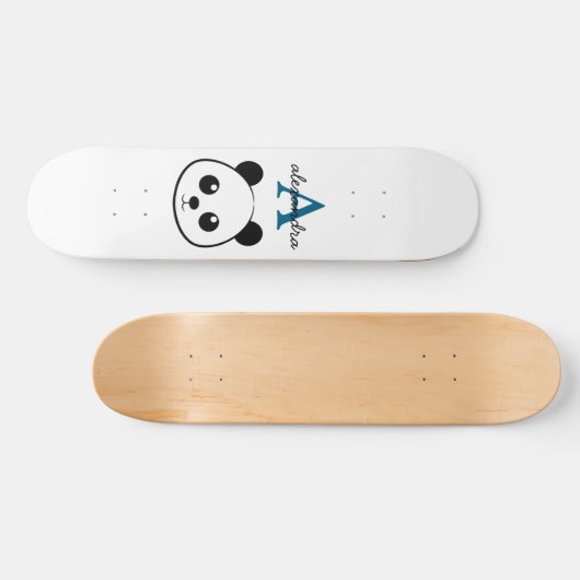 Schattigee Panda Beer Custom Monogram Witte Achter Skateboard (Horizontaal)