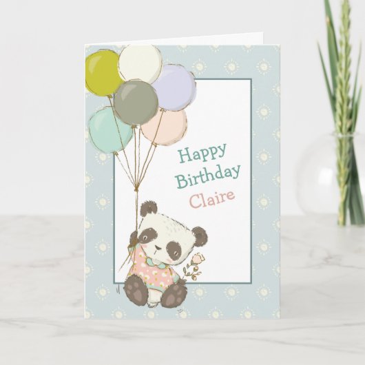 Schattigee Panda Beer en Ballonnen Verjaardag Kaar Kaart (Voorkant)
