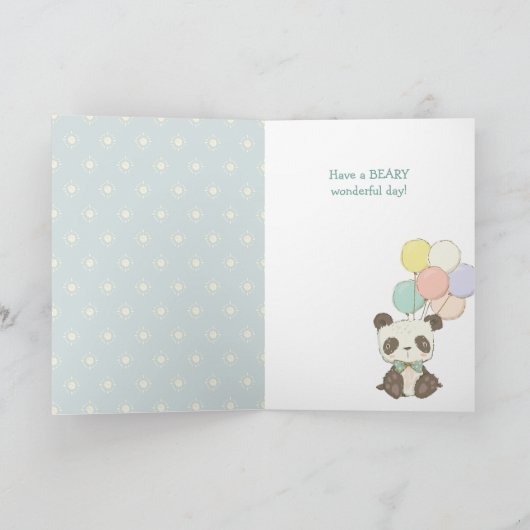 Schattigee Panda Beer en Ballonnen Verjaardag Kaar Kaart (Binnen)