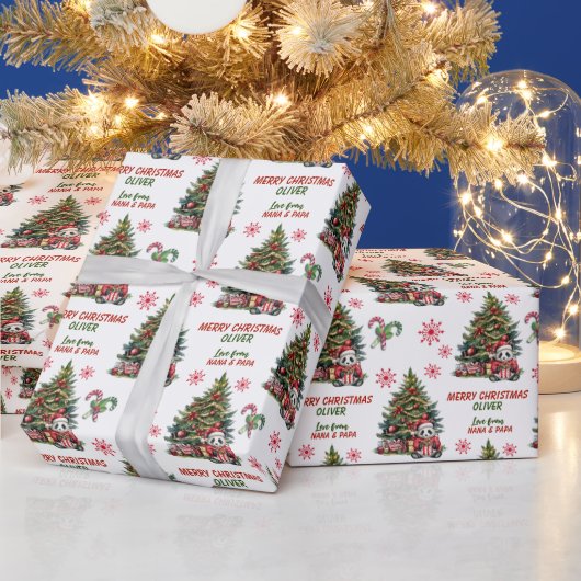 Schattigee Panda Beer Kerstboom Kinder Cadeaupapier (Feestdagen)