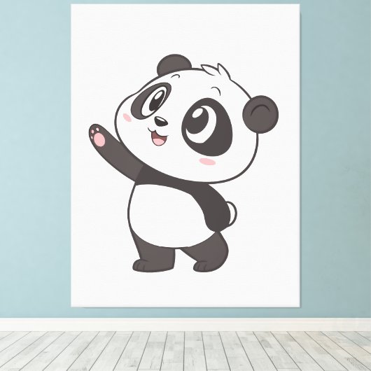 Schattigee Panda Beer Waving – Canvas Print (Insitu (Houten vloer))