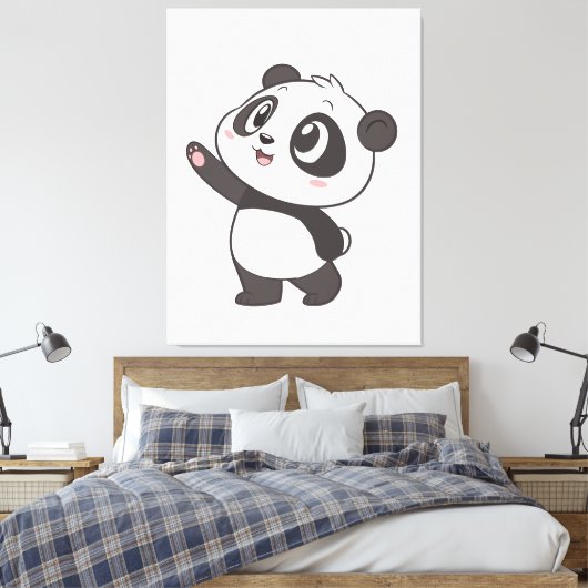 Schattigee Panda Beer Waving – Canvas Print (Insitu (Slaapkamer))