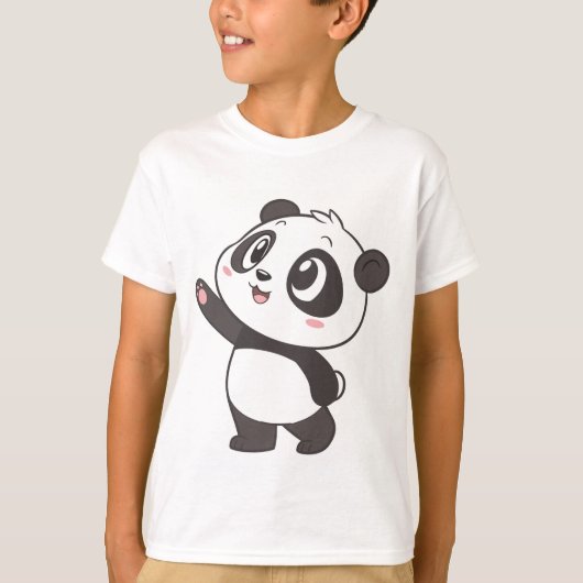Schattigee Panda Beer Waving – Jongens T-Shirt Des (Voorkant)