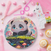 Schattigee Panda Cub in een bos van paddenstoelen Papieren Bordje (Feest)