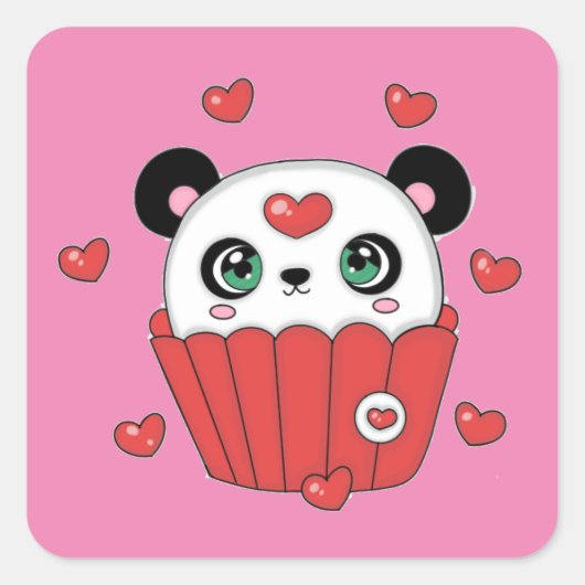 Schattigee Panda Cupcake Sticker (Voorkant)