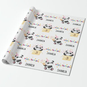 Schattigee Panda Custom Age Naam Verjaardag Wrappi Cadeaupapier