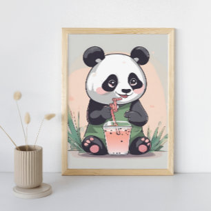 Schattigee Panda drink bubbelthee, boba tea Poster
