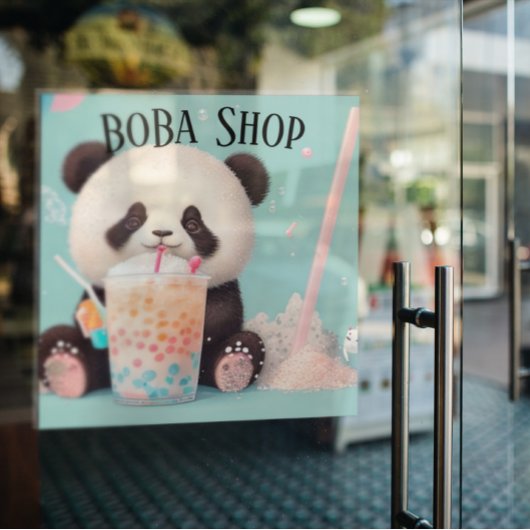 Schattigee Panda drink bubbelthee, boba tea Raamsticker