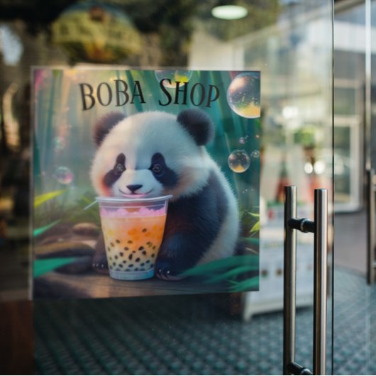 Schattigee Panda drink bubbelthee, boba tea Raamsticker