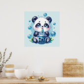 Schattigee Panda en Blue Boba Bubble Tea Poster (Keuken)