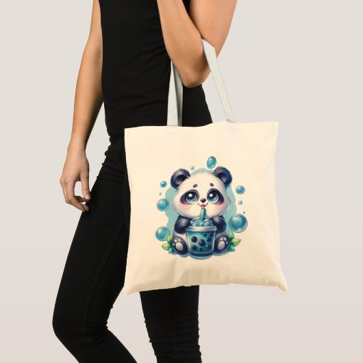 Schattigee Panda en Blue Boba Bubble Tea Tote Bag (Voorkant (product))