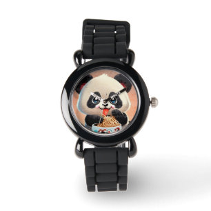 Schattigee Panda eten Ramen Horloge