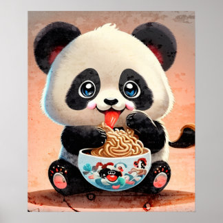 Schattigee Panda eten Ramen Poster