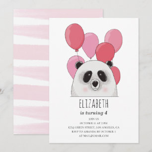 Schattigee panda. Grappig dier. Roze verjaardagsfe Kaart