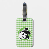 Schattigee panda; groene gingham bagagelabel (Achterkant verticaal)