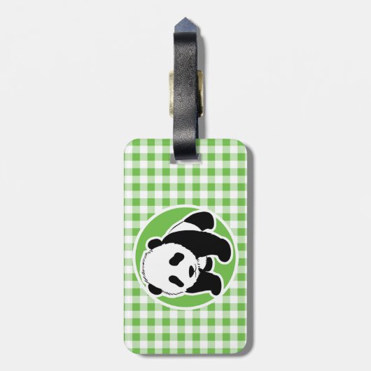 Schattigee panda; groene gingham bagagelabel (Achterkant verticaal)