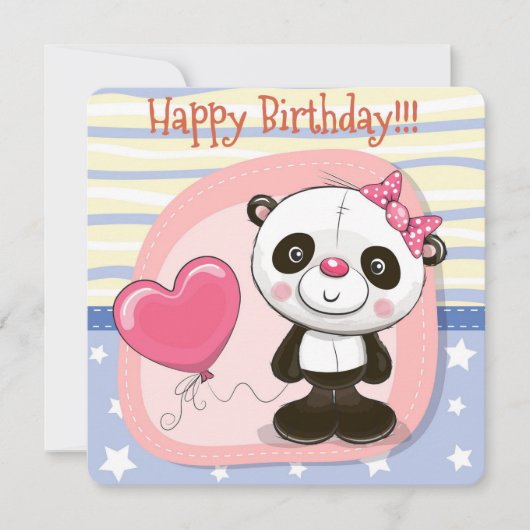 Schattigee Panda Happy Birthday Invitation Kaart (Voorkant)