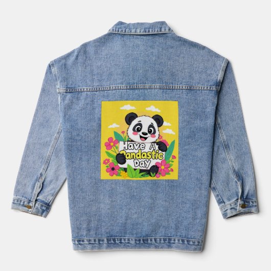 Schattigee panda: "Heb een Pandastische Dag" Denim Jacket (Achterkant)