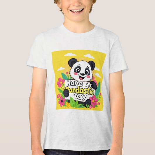 Schattigee panda: "Heb een Pandastische Dag" Tri-Blend Shirt (Voorkant)