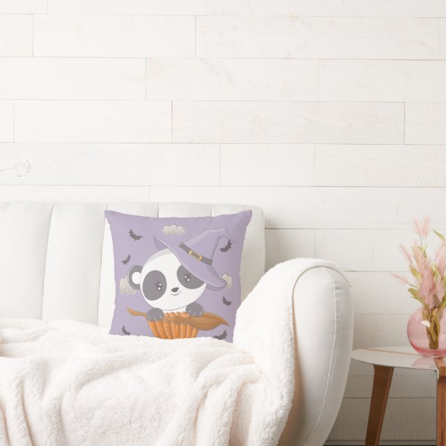 Schattigee Panda Heks en vleermuizen Paarse Hallow Kussen (Bank)