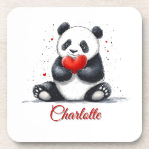 Schattigee Panda Holding Heart met naam Bier Onderzetter