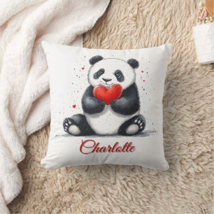 Schattigee Panda Holding Heart met naam Kussen