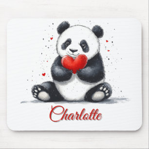 Schattigee Panda Holding Heart met  naam Muismat