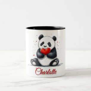 Schattigee Panda Holding Heart met naam Tweekleurige Koffiemok