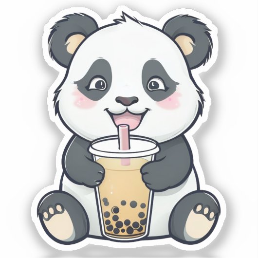 Schattigee Panda met Boba Tea Sticker – Kawaii (Voorkant)