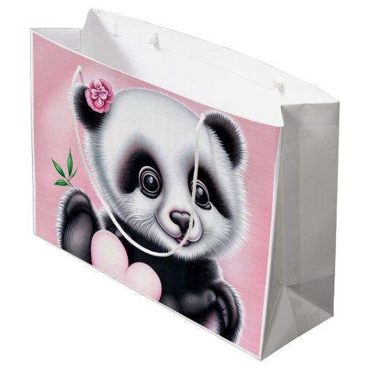 Schattigee panda met een hart groot cadeauzakje (Achterkant Gekanteld)