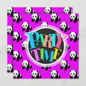 Schattigee Panda; Neon Paarse, Zwart & Wit Kaart (Voorkant / Achterkant)