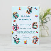 Schattigee Panda Pool Party Verjaardag Uitnodiging (Staand voorkant)