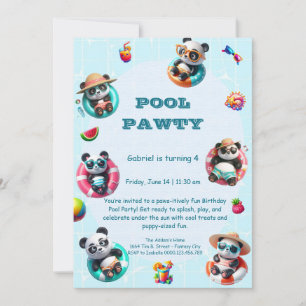 Schattigee Panda Pool Party Verjaardag Uitnodiging