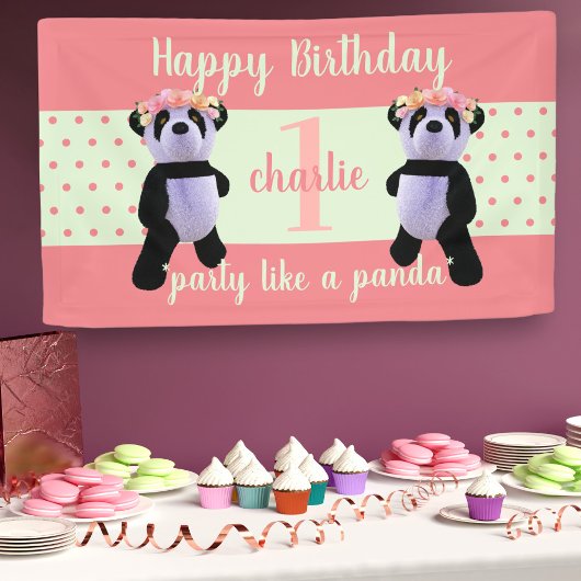Schattigee Panda Verjaardagsfeestbanner Spandoek