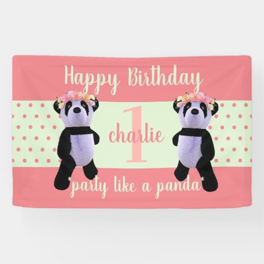 Schattigee Panda Verjaardagsfeestbanner Spandoek (Horizontaal)