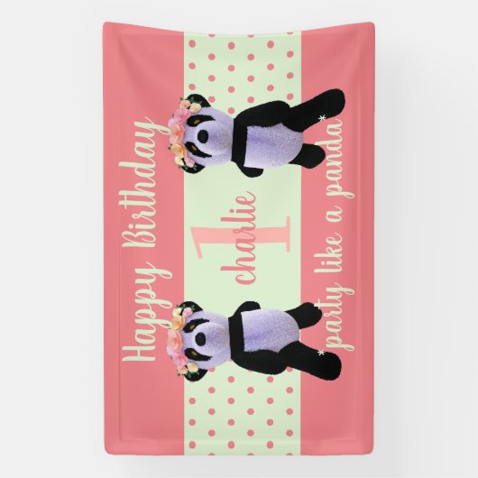 Schattigee Panda Verjaardagsfeestbanner Spandoek (Verticaal)