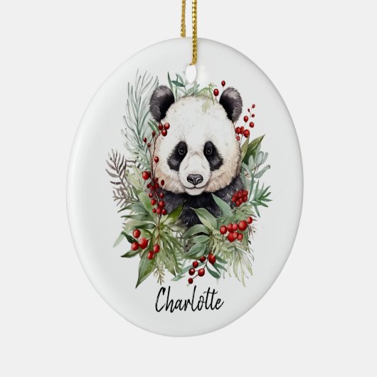 Schattigee Panda Vrolijke Kerstwinter Botanicals Keramisch Ornament (Rechts)
