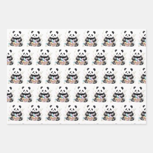 Schattigee panda waterverf bloemen inpakpapier vel (Voorkant)