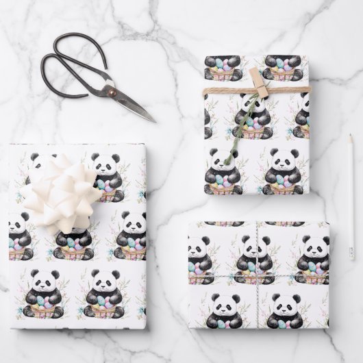 Schattigee panda waterverf bloemen inpakpapier vel (Voorkant)