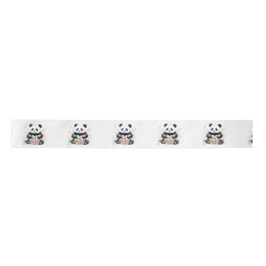 Schattigee panda waterverf bloemen lint (Voorkant)