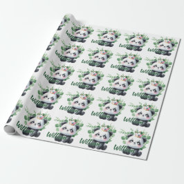 Schattigee Panda Waterverf Greenery Patroon Verjaa Cadeaupapier