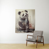 Schattigee panda zingen door retro microfoon wandkleed (In situ)