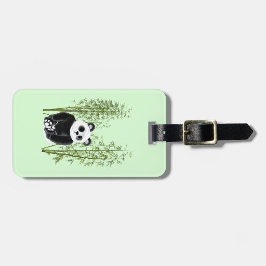 Schattigee Panda Zittend in Bamboe Bagagelabel (Voorkant horizontaal)