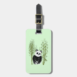 Schattigee Panda Zittend in Bamboe Bagagelabel