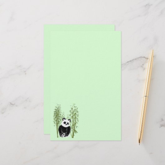 Schattigee panda zittend in bamboe briefpapier (Voorkant / Achterkant in situ)