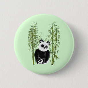 Schattigee Panda Zittend in Bamboe Button