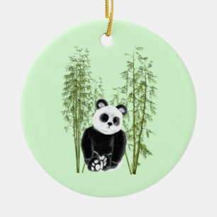 Schattigee Panda Zittend in Bamboe Keramisch Ornament