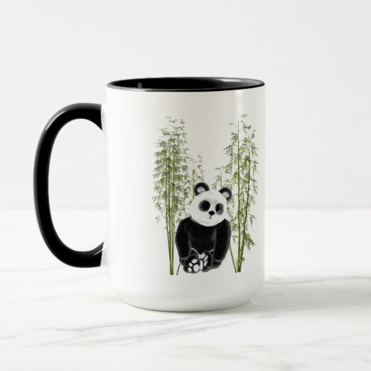 Schattigee Panda Zittend in Bamboe Mok (Links)